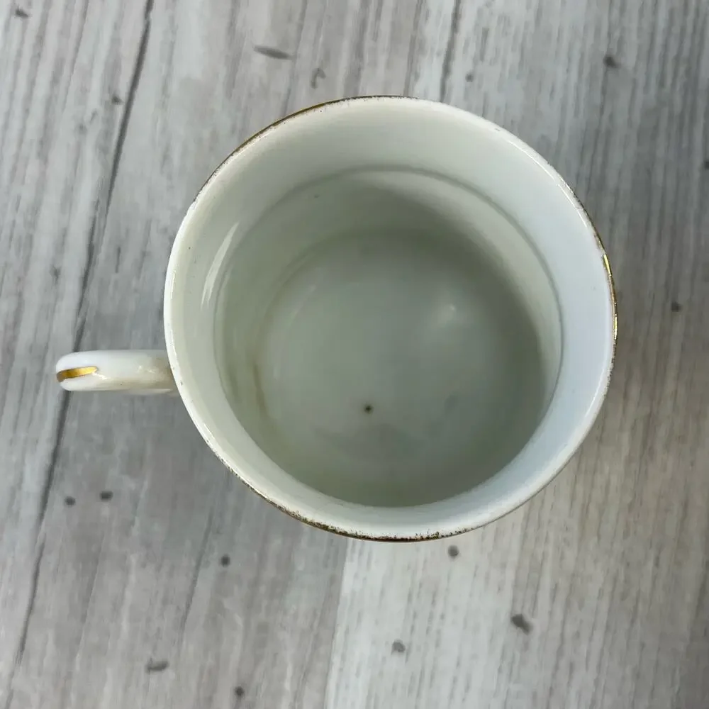Vintage White Pink Floral Accent Gold Trim Coffee Tea Mug Cup Decor